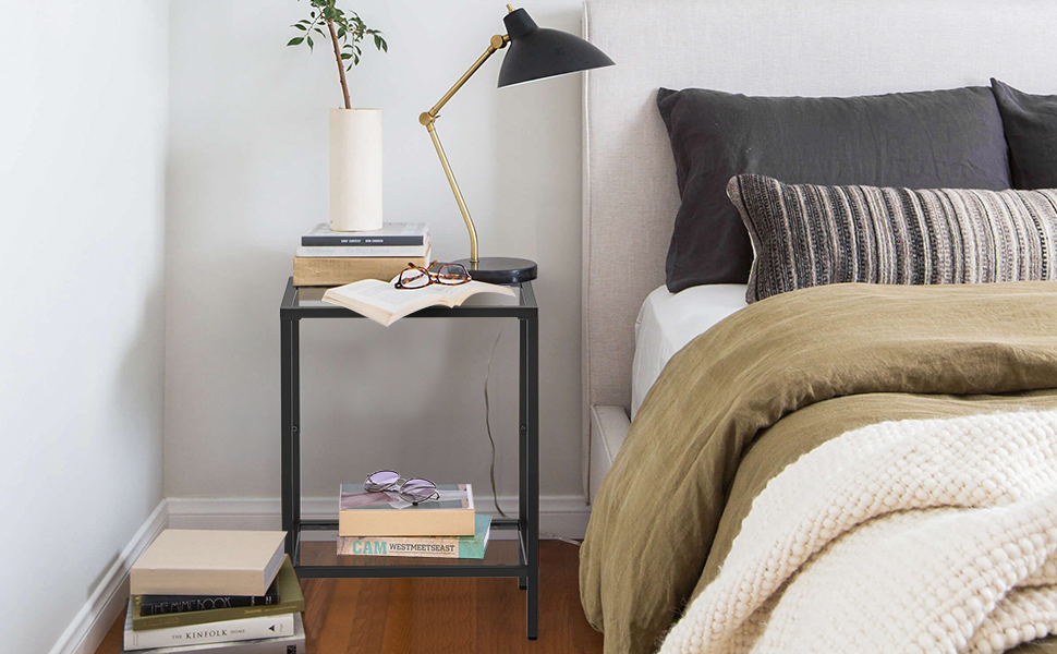 HOMSHO Side Tables Set of 2, End Tables with Tempered Glass