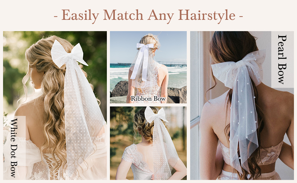 Bridal Hair Bow Veil for Bachelorette Party and easy to match your hairstyle