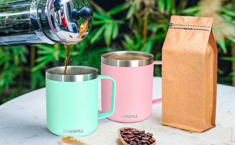 SUNWILL Coffee Mug with Handle, 14oz Insulated Stainless