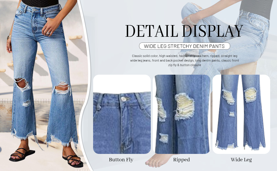 Akivide Women's Distressed Raw Hem Boyfriend Ripped Jeans