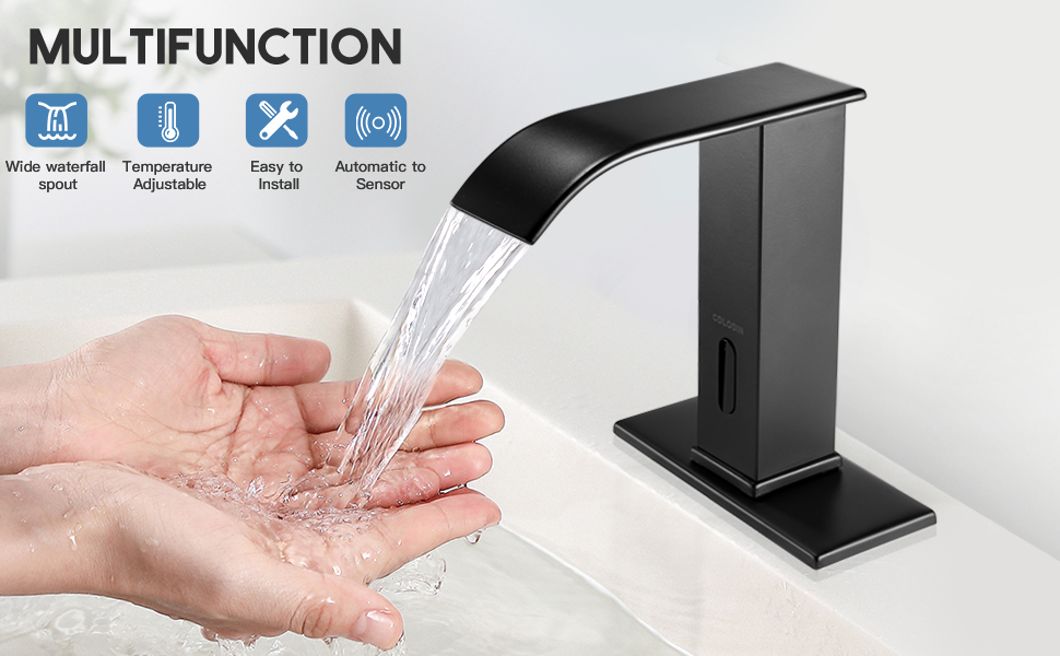 CDLODIN Automatic Sensor Touchless Bathroom Faucet, Matte Black