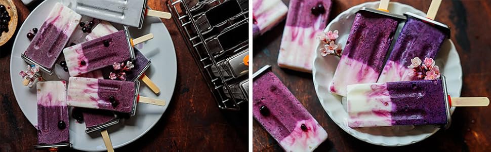 Stainless steel popsicle molds and rack square ice pop makers reusable bamboo sticks