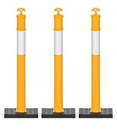 RoadHero 45 Inch Delineator Post with Rubber Base, Heavy Duty Yellow Traffic Delineator Posts Con...