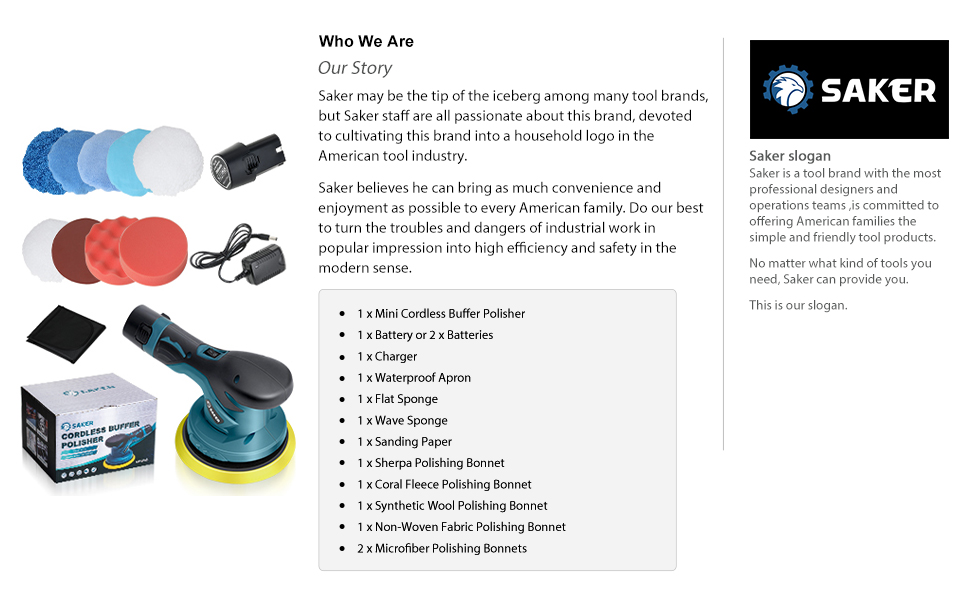 Saker Cordless Car Buffer Polisher 6 Inch Portable Polishing Machine