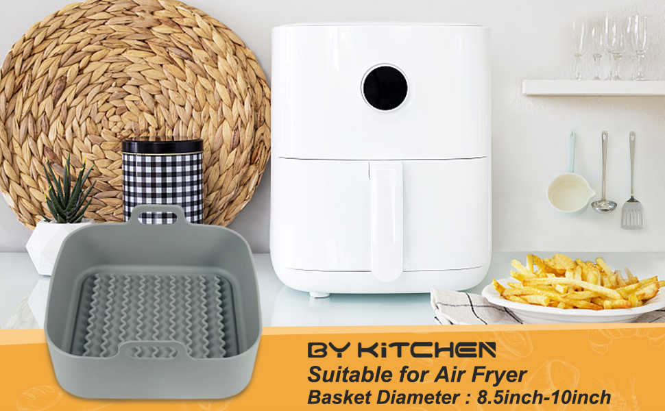 BYKITCHEN Air Fryer Silicone Pot, 8Inch Thick Reusable Liners, Square