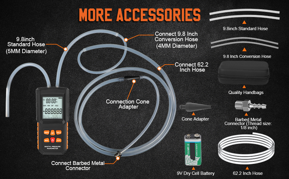 Upgraded Manometer ±100Kpa/14.5Psi Wide Range Manometer Gas Pressure
