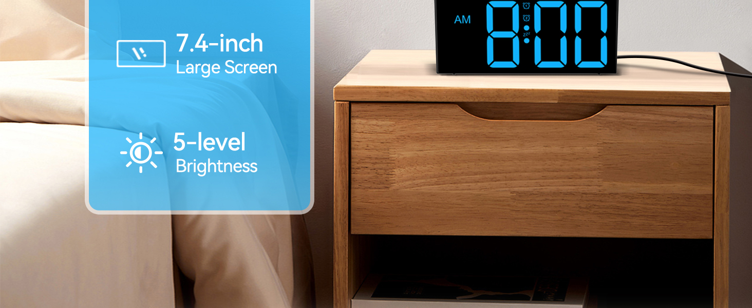 Netzu Loud Alarm Clock Loud for Heavy Sleepers, Bedside Clock with Blue