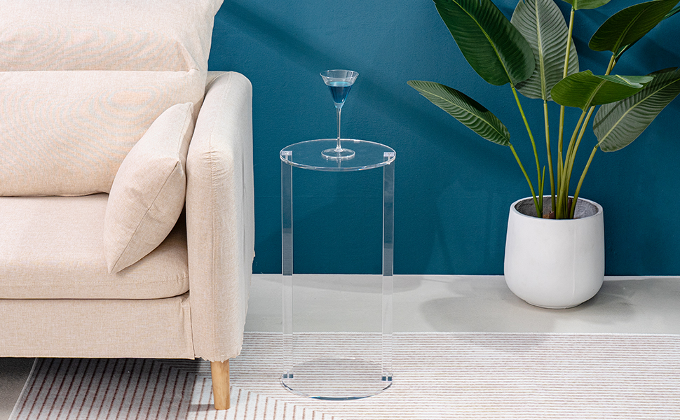 HMYHUM Acrylic Drink Table for Small Spaces, Small Round