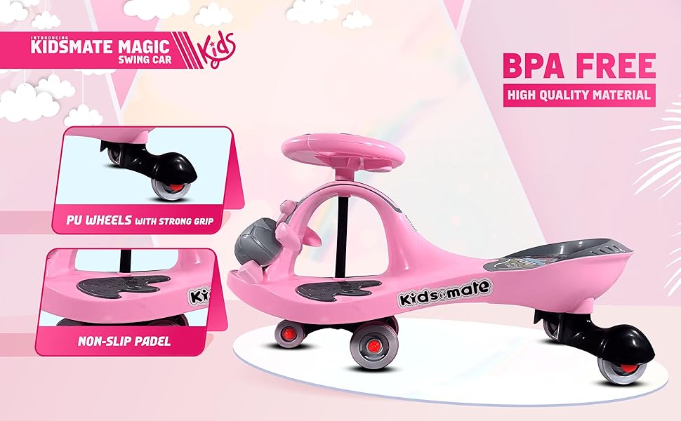 Kidsmate Magic Swing Car for Kids - Pink