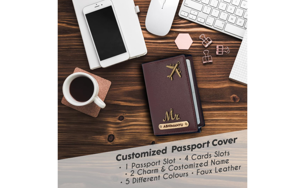 personalised name charm leather passport cover holder for men women customised passport holder