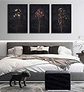 3Pcs Dark Floral Canvas wall art Moody Dried Wildflower Posters Pictures Nature Wilderness Botani...