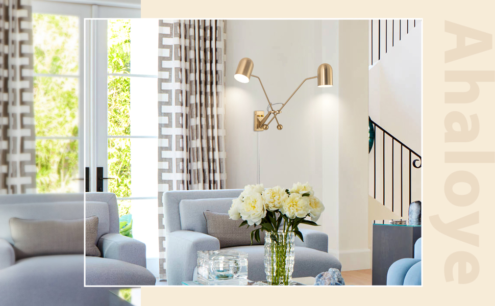 2 Lights Wall Sconces Plug in Wall Lamp Dimmable Swing Arms Wall Sconce