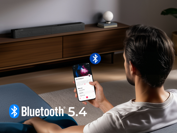 Demonstration der Technologieschnittstelle mit der Textüberlagerung „Bluetooth 5.4“, die die Verbindungsfunktionen des Geräts darstellt.