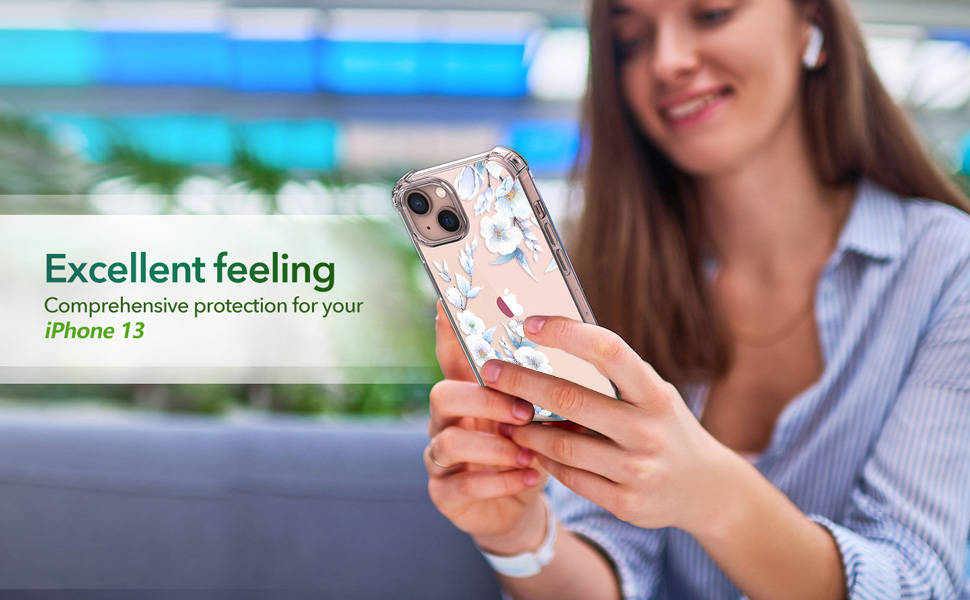 ilnehc Flower Designed for iPhone 13 Case[with Screen Protector], Floral Clear Women