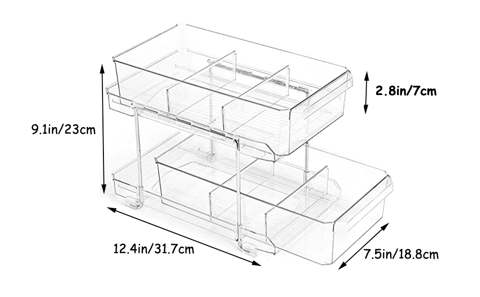 Acidea 2 Tier Clear Organizer with Dividers, MultiPurpose Sturdy