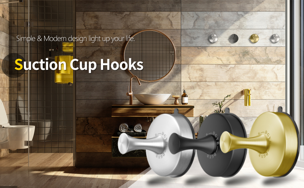 DGYB Suction Cup Hooks 2 Pack Towel Hooks for Bathrooms Brushed Nickel Shower Hooks for Loofah