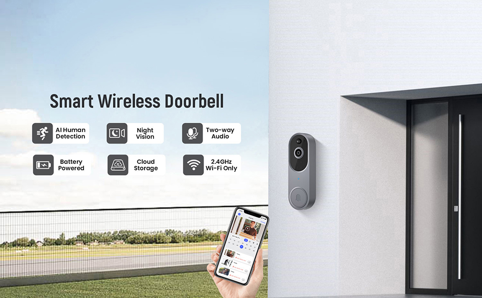 Aiwit Silver 1080p Video Doorbell Camera, Wireless Indoor