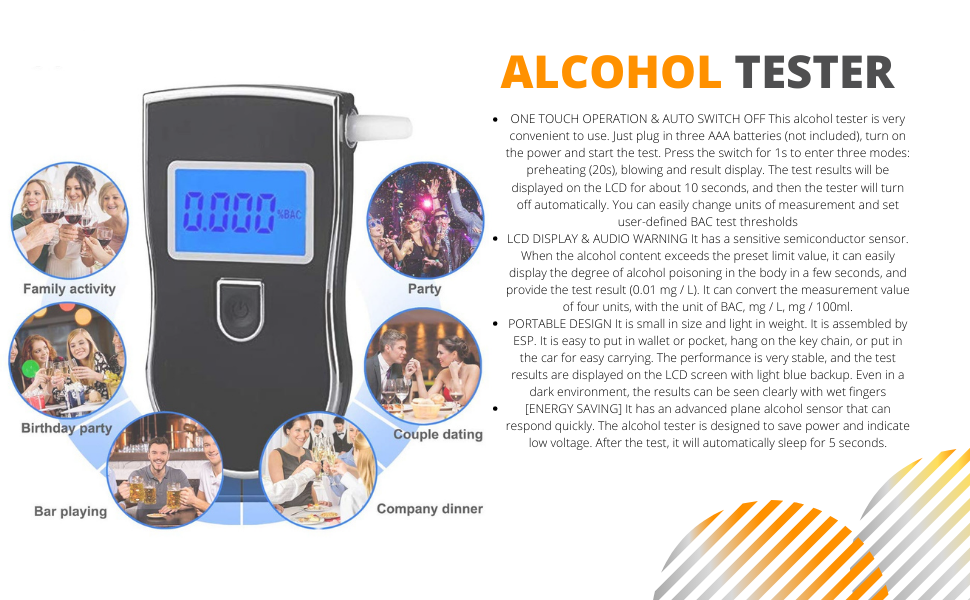 Portable Breath Alcohol Tester Digital Alcohol Detector High Accuracy