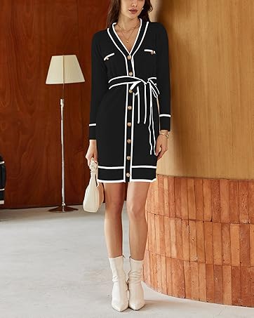 B0DB5JM1ZM color block button down open front cardigan sweater dress for women date night