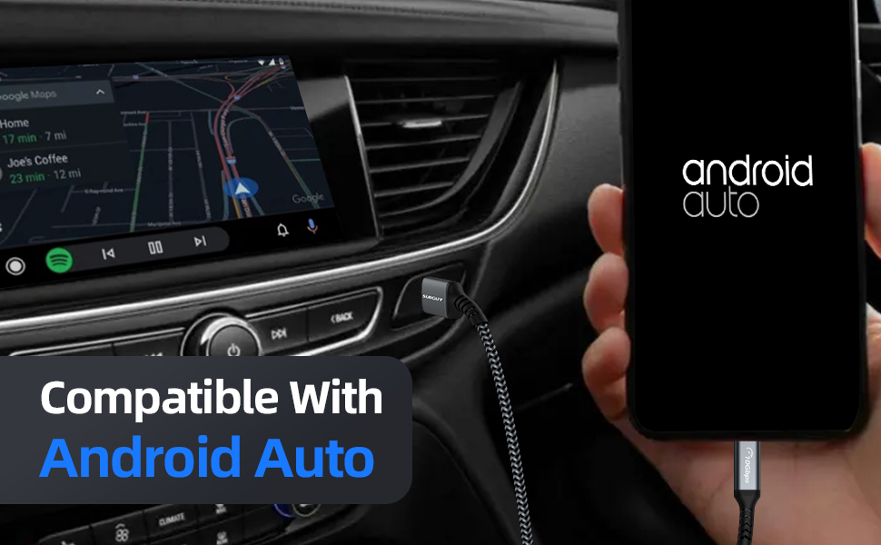 SUNGUY 10Gbps Android Auto USB C Cable 0.5M, 3A USB 3.1 Gen 2 Fast Charging & Data Transfer USB