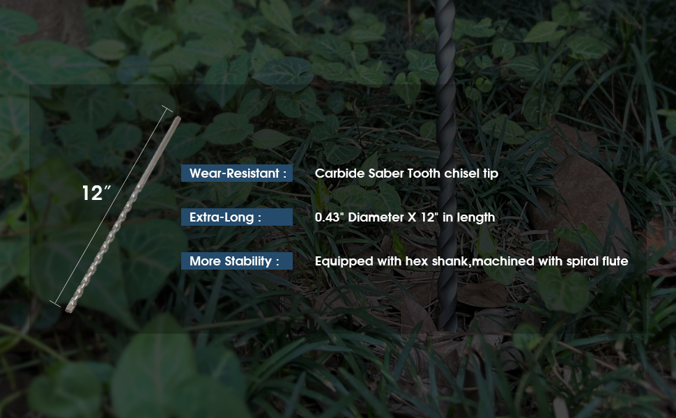NANOPRETTY 12 Inch Garden Stakes Installation Drill Bit