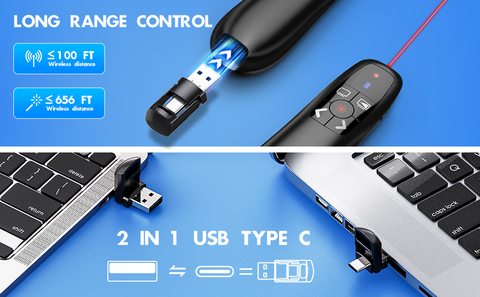 NinjaABXY Presentation Clicker with 2in1 USB Type C