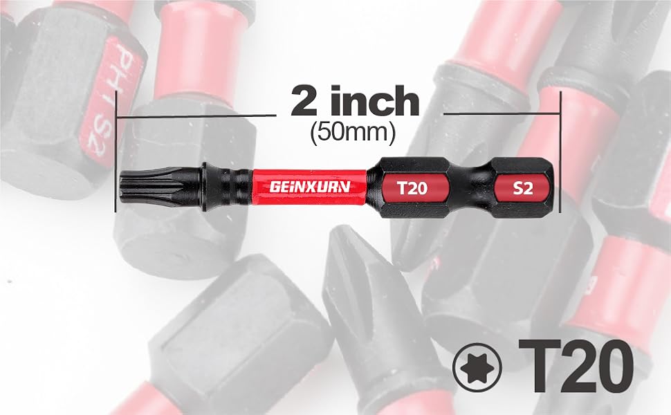 GEINXURN 30 Pieces T20 2 In. Impact Tough 20 Torx Head Power