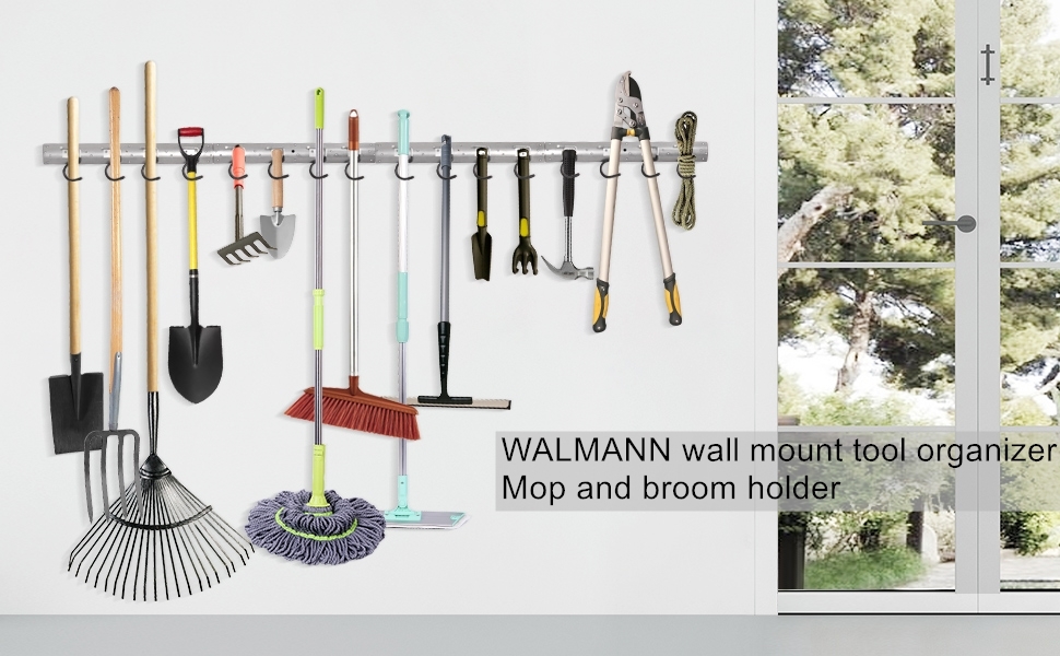 WALMANN All Metal 64 Inch Wall Mount Garden Tool Organizer
