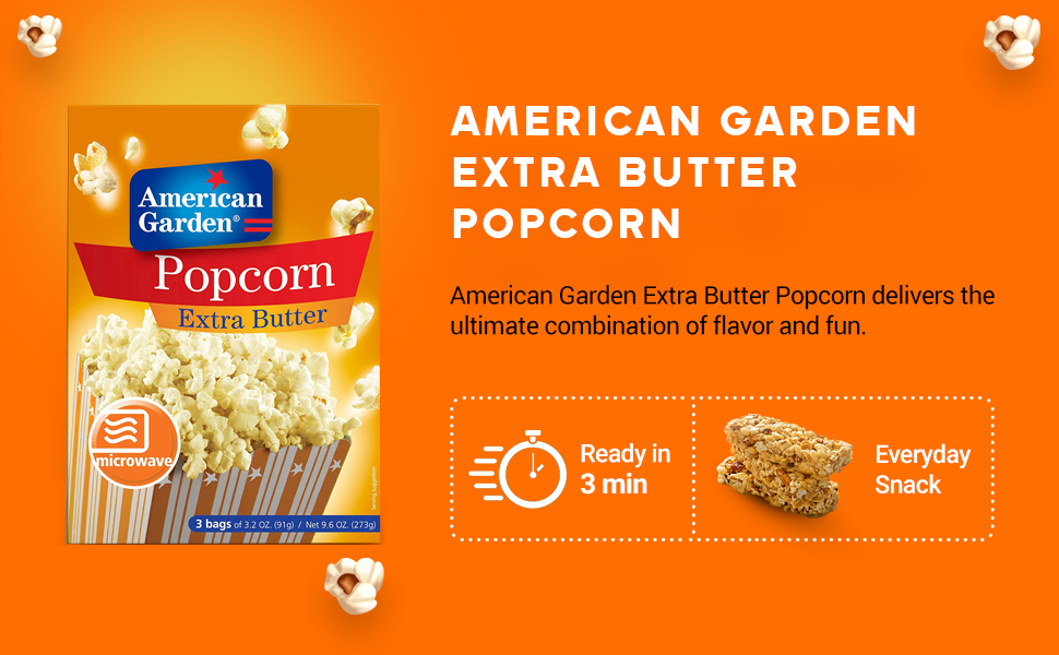 American Garden Microwave Extra Butter Popcorn, GlutenFree, 273g (3