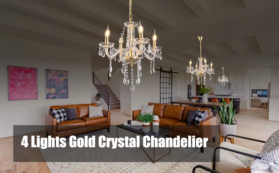 4 Lights Small Gold Crystal Chandelier