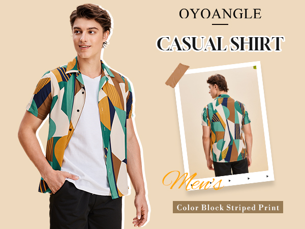 トップス BROCHURE GENERALLY SHIRTS Amazon.com: OYOANGLE Men's Casual Geo Graphic Print Short