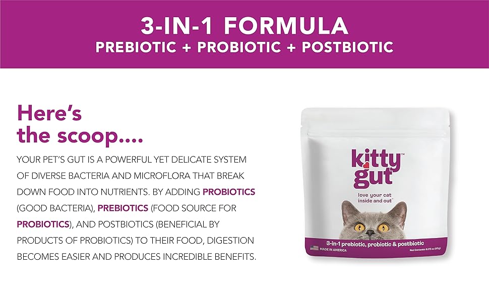 KittyGut 3in1 Organic Cat Probiotics, Prebiotic, and