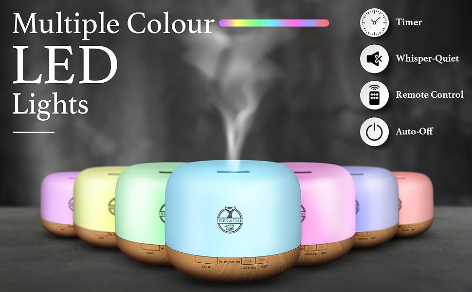 500ml Air Humidifier with Auto Shutoff & Timer for Bedroom by Deer & Oak
