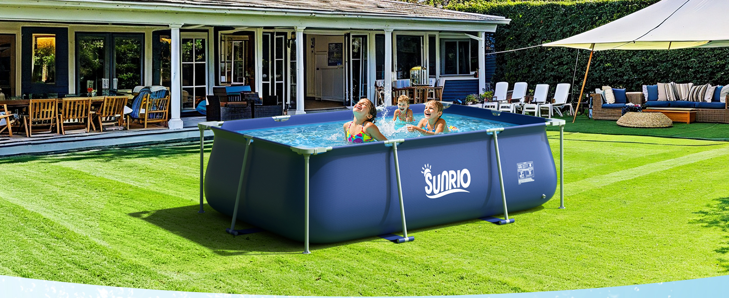 Sunrio Rectangle Above Ground Pool – Family Inflatable Swimming Pool with Filter Pump