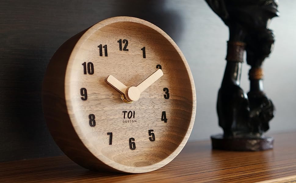TOI Design Wooden Desk Clock, Wood Analog Desktop Clock