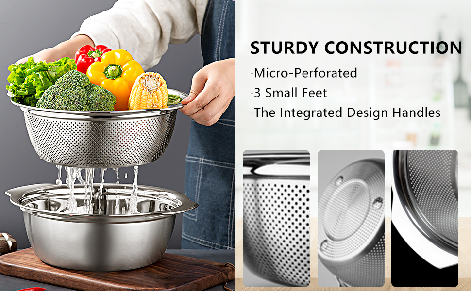 304 Stainless Steel Colander With Handle, MicroPerforated