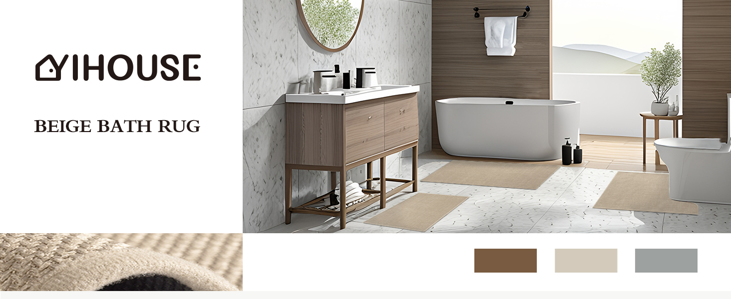 YIHOUSE Bathroom Rug Sets 3 Piece, Absorbent Bath Mat for