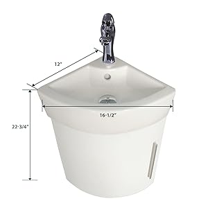 Corner Wall Mount Vanity Sink, Compact White Sink With Dark