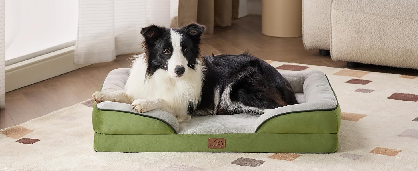 Bedsure Large Orthopedic Dog Bed, Bolster Dog Beds for Large Dogs Foam Sofa with