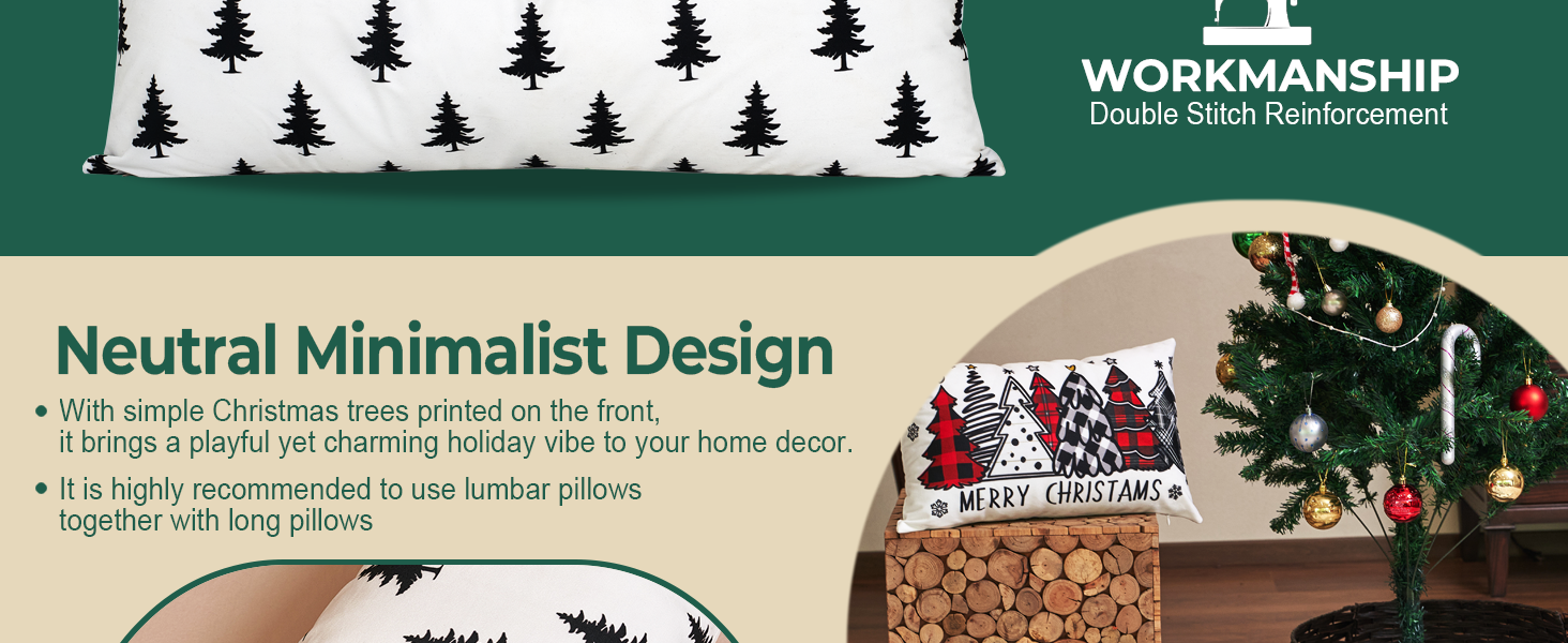 JOJOGOGO Black and White Christmas Tree Lumbar Pillow