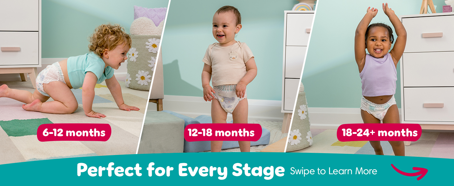 Perfect for every stage. Swipe to learn more. 6-12 months, 12-18 months, 18-24+ months