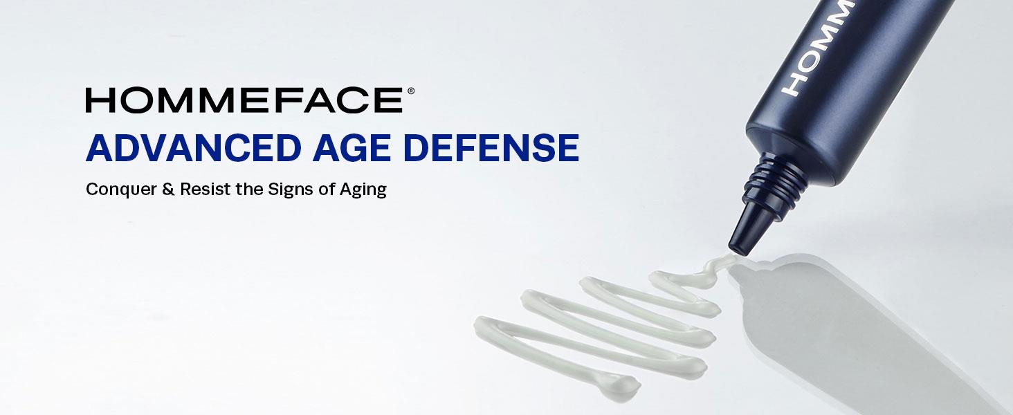 HOMMEFACE skincare for men products on a table with bath towel