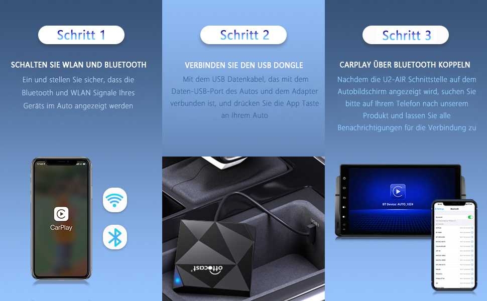 OTTOCAST Carplay Wireless Adapter Keine Aussetzer, für Auto Mit Eingebautem Carplay