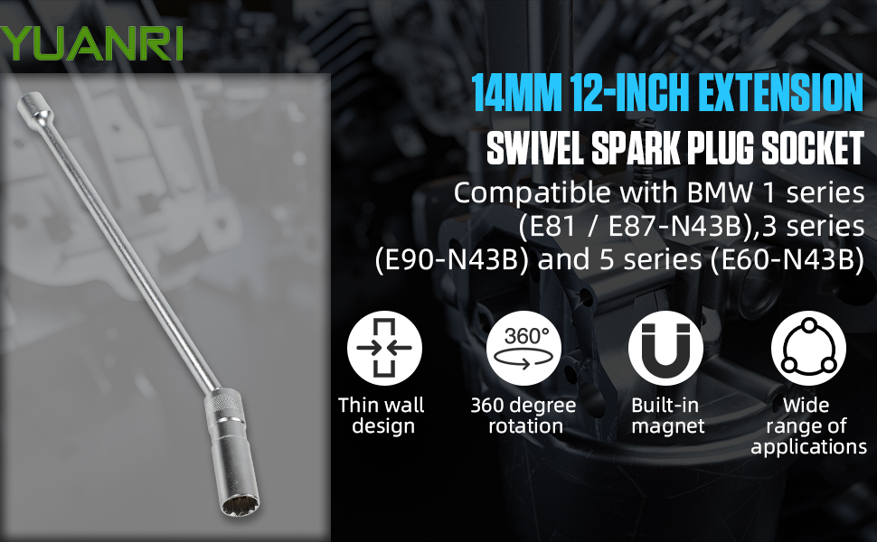 9/16 inch Extension Swivel Spark Plug Socket, 360