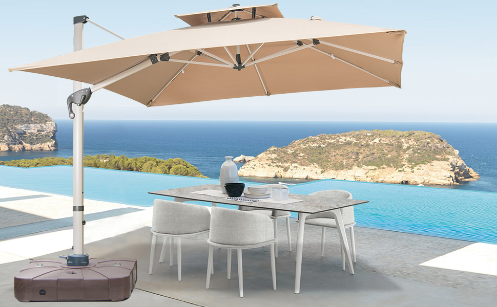 Mojia Cantilever Umbrella Weighted Base with Wheels 220 LB, Heavy Duty Outdoor