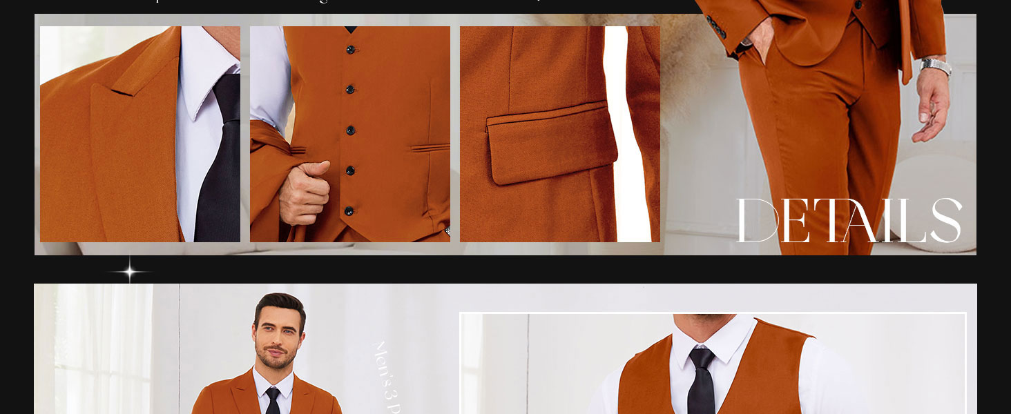 Men's Burnt Orange Suits in Details