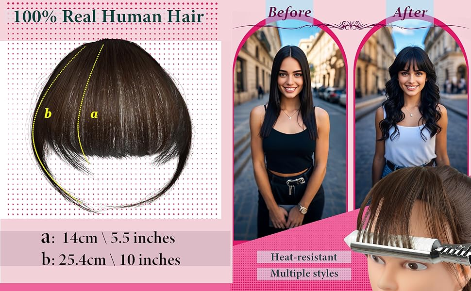100% Human Hair Air Bangs Hairpieces