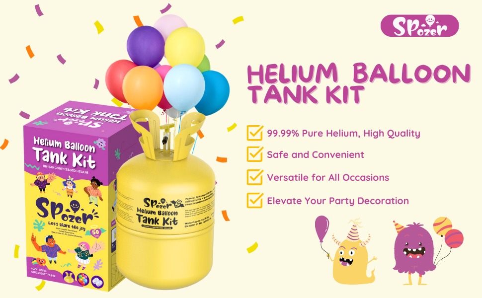 SPOZER Helium Tank for Balloons At Home, 13L Helium Tank Up