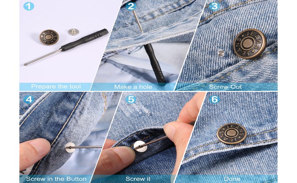 Jean Button Pins Adjustable, 2 Styles Perfect Fit Instant