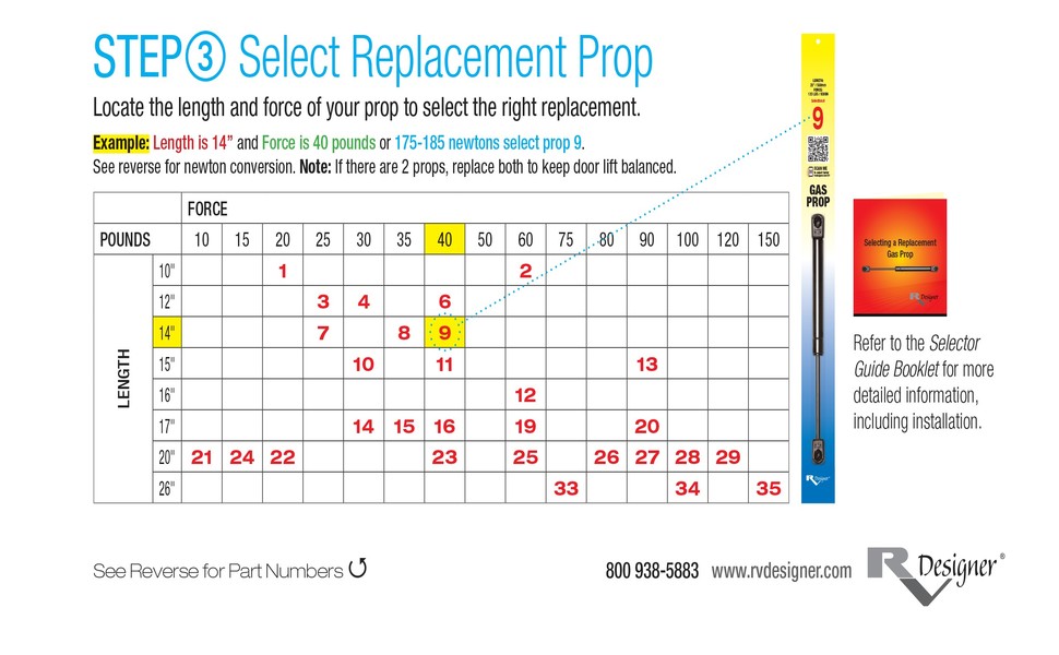 RV Designer G13, Gas Prop Door Support, 15 inch, 90 lb